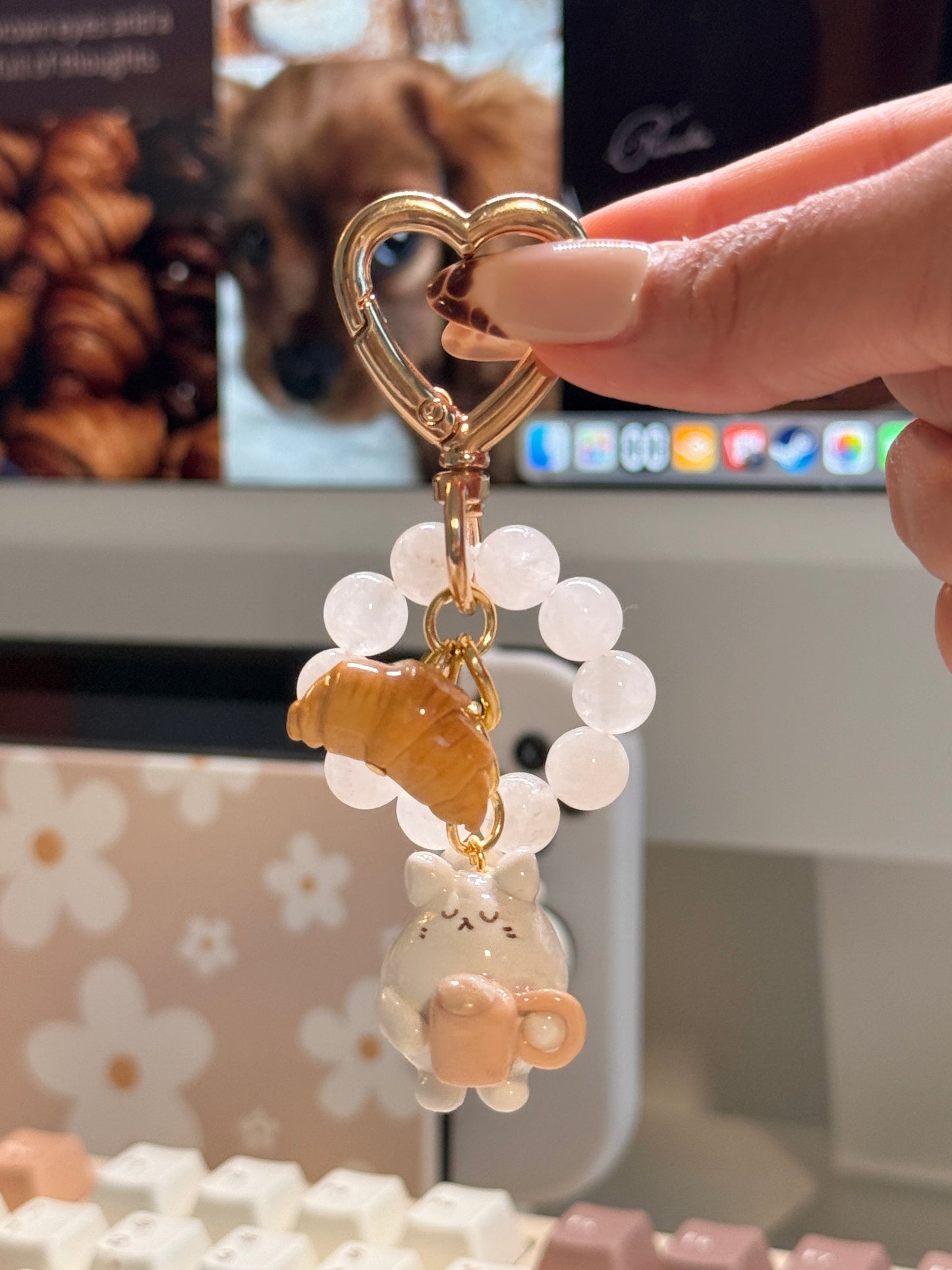 Cat with a Latte Keychain