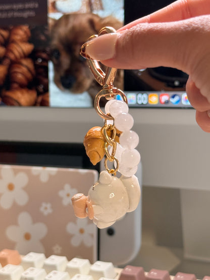 Cat with a Latte Keychain
