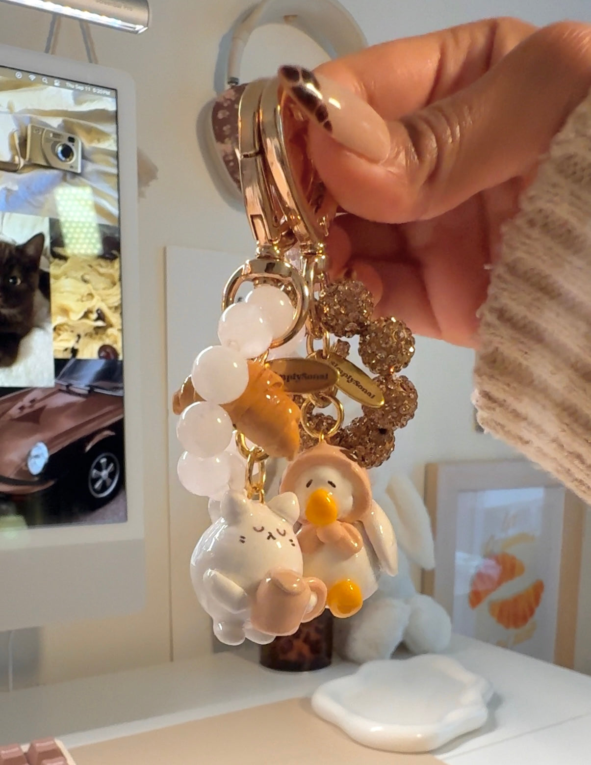 Cat with a Latte Keychain